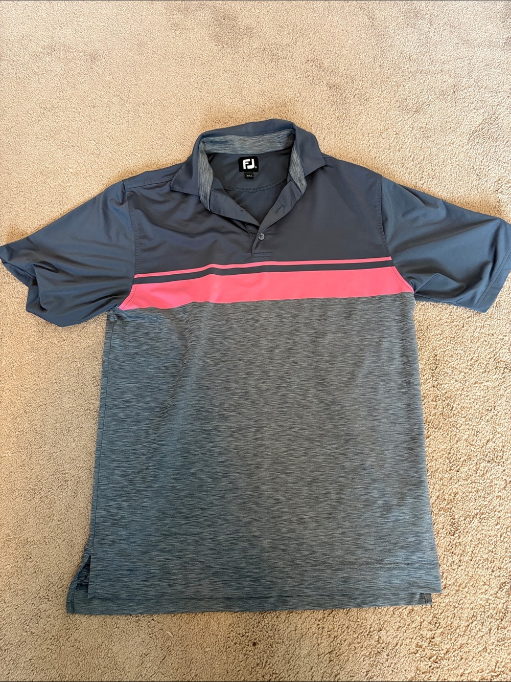 FootJoy Men’s Charcoal, Gray & Pink Stripe Golf Polo medium